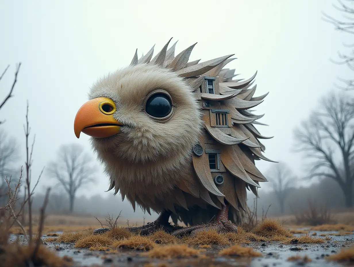 Vogel Gesicht bunt transforms into a building like a bird